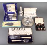 A silver plated shaker and minor plated items