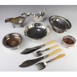 A pair of silver plated sauce boats and minor plated wares