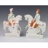 A pair of Victorian Staffordshire figures on horseback Campbell and Havelock 24cm