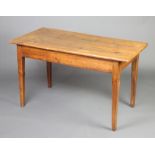 A 19th Century French pine and fruitwood dining table, raised on square tapered supports 75cm h x