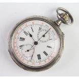 A Longines silver cased chronometer pocket watch with subsidiary calendar and seconds dial no.