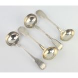 A set of 4 Victorian silver Old English sauce ladles, London 1853, 306 grams