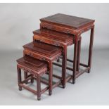 A nest of 4 Chinese Padauk interfitting coffee tables with carved apron, 67cm h x 51cm w x 36cm d,