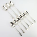 A set of 6 silver dessert spoons London 1913 and 1915 and 3 ditto table spoons, 450 grams