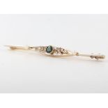 A 9ct yellow gold Edwardian diamond and gem bar brooch 7cm