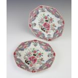 A pair of 18th Century Chinese famille rose octagonal plates decorated with peony, 23cm One plate