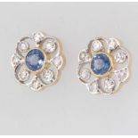 A pair of 18ct yellow gold sapphire and diamond floral ear studs, the diamonds approx. 0.6ct,