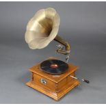A reproduction His Masters Voice horn gramophone with pressed brass horn, together with a collection