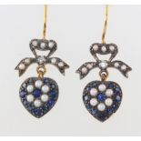 A pair of silver gilt sapphire and pearl earrings