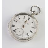 A Continental silver keywind pocket watch with seconds at 6 o'clock, the dial inscribed Langdon