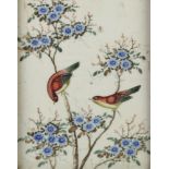 A Chinese rice paper painting of birds amongst flowers 21cm x 16cm