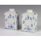 A pair of 19th century blue and white porcelain tea caddies with floral decoration 14cm