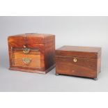 A 19th Century rectangular rosewood twin compartment tea caddy with hinged lid and mother of pearl