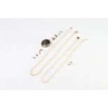 A strand of cultured pearls with a 9ct yellow gold clasp, 1 other and minor gold earrings
