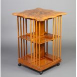 A Victorian crossbanded and figured inlaid walnut square revolving bookcase 80cm h x 55cm w x 55cm d