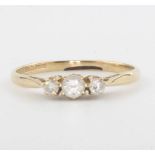 A 9ct yellow gold 3 stone diamond ring size L 1/2, 1.1 grams