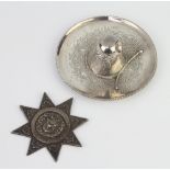 A Victorian repousse silver Royal Order of Foresters badge together with a silver dish in the form