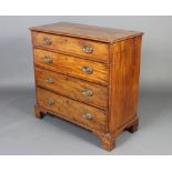 A Georgian mahogany chest with crossbanded top, fitted 4 long drawers with plate drop handles,