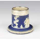 A 2 colour Wedgwood style match striker with silver collar 7cm