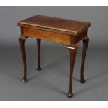 A 1930's Georgian style mahogany rectangular card table, raised on cabriole supports 72cm h x 68cm w