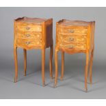 A pair of French inlaid and crossbanded Kingwood bedside chests with 3/4 galleries, fitted 3