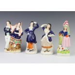 A pair of Staffordshire dancing figures 18cm and 2 other Staffordshire figure groups (1 group is