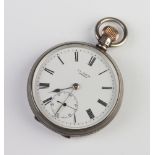 A silver cased keywind pocket watch with seconds at 6 o'clock, the dial inscribed E T Jenkins