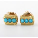 A pair of 16ct yellow gold turquoise stud earrings 3.5 grams