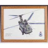 A print "Chinook HC Mk Two No.7 Squadron Royal Air Force" with multiple signatures 30cm x 40cm