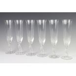 A set of 6 modern Carl Faberge champagne flutes with frosted bases decorated birds 25cm 1 is chipped