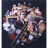 Alan King, print "War Time Serenader Major Glenn Miller" 28cm x 26cm together with a book with