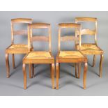A set of 4 19th Century French fruitwood bar back dining chairs with woven rush drop in seats,