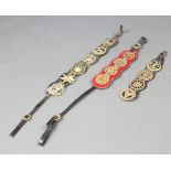 A red leather Martingale hung 4 horse brasses together with 3 other later Martingales hung 12