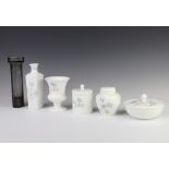 A Wedgwood Ice Rose box and cover, 1 other, a jar and lid, 2 vases and a Wedgwood glass vase