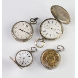 A silver cased hunter pocket watch, 2 ditto fob watches and a pocket watch