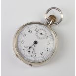A Continental 925 silver chronograph pocket watch with calendar and seconds dial This watch works