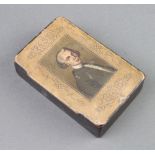 An 18th/19th Century rectangular lacquered snuff box, the hinged lid decorated a portrait of a