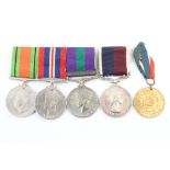 A Second World War medal group to 573359.F.SGT.M.Bird RAF comprising Defence medal, British War