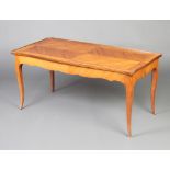 A rectangular Kingwood crossbanded and quarter veneered coffee table raised on cabriole supports
