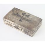 An Egyptian silver and niello rectangular cigarette box decorated with river views, with