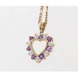 A 9ct yellow gold amethyst heart shaped pendant and chain 4.5 grams