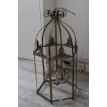 A GILT METAL HEXAGONAL HALL LANTERN