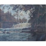 RIVER LANDSCAPE - PROBABLY THE SALMON WEIR, LEIXLIP by Leo Whelan