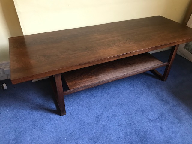 A ROSEWOOD RECTANGULAR TWO TIER COFFEE TABLE, DANISH