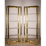 A PAIR OF GILT UPRIGHT SHELVES