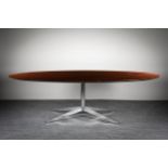 A FINE OVAL 96 TABLE, ATTRIBUTED TO FLORENCE KNOLL, 1960s, on chromed steel base, 244cm x 137cm x