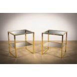 A PAIR OF GILT SQUARE TWO TIER LOW TABLES, FRENCH 1970s, 52cm (w) x 45cm (d) x 57cm (h)