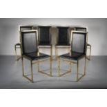 A SET OF SIX LEATHER AND GILT METAL FRAMED DINING CHAIRS, FRENCH 1970s (6)