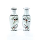 A PAIR OF EARLY 20TH CENTURY CHINESE REPUBLICAN PERIOD PORCELAIN VASES decorated with birds on