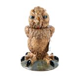 A COBRIDGE STONEWARE GROTESQUE OWL AND JAR COVER designed by Andrew Hull in the Martin Brother's